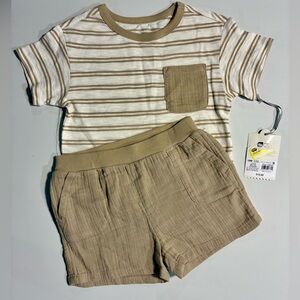 Cloud Island Beige Striped Tee & Shorts